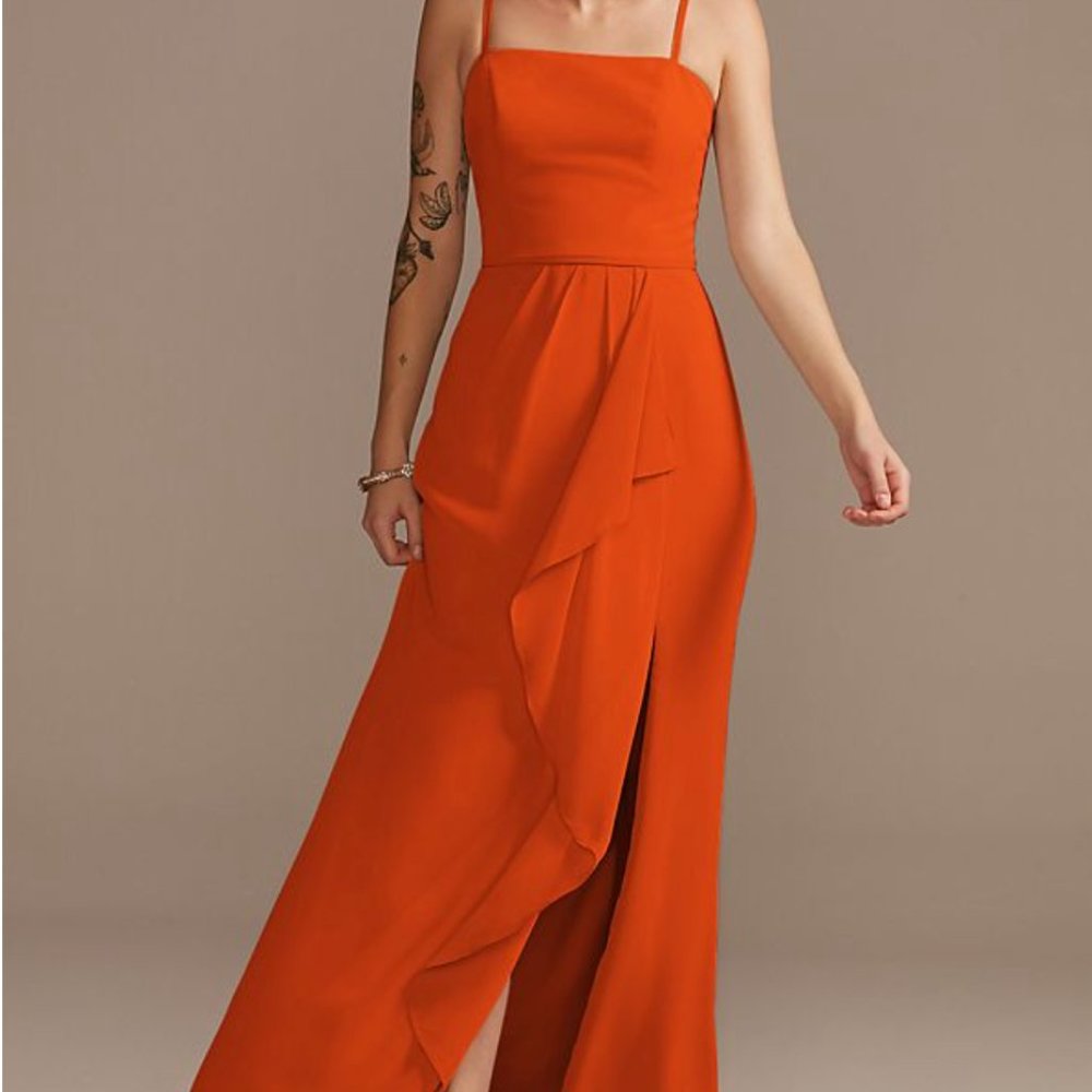 David's Bridal Cascade Spaghetti Strap Dress